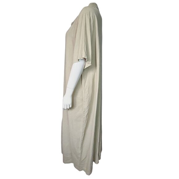 Expressions Plus Dress Womens Size 3X Linen Blend Neutral Tan Button Front - Picture 2 of 7